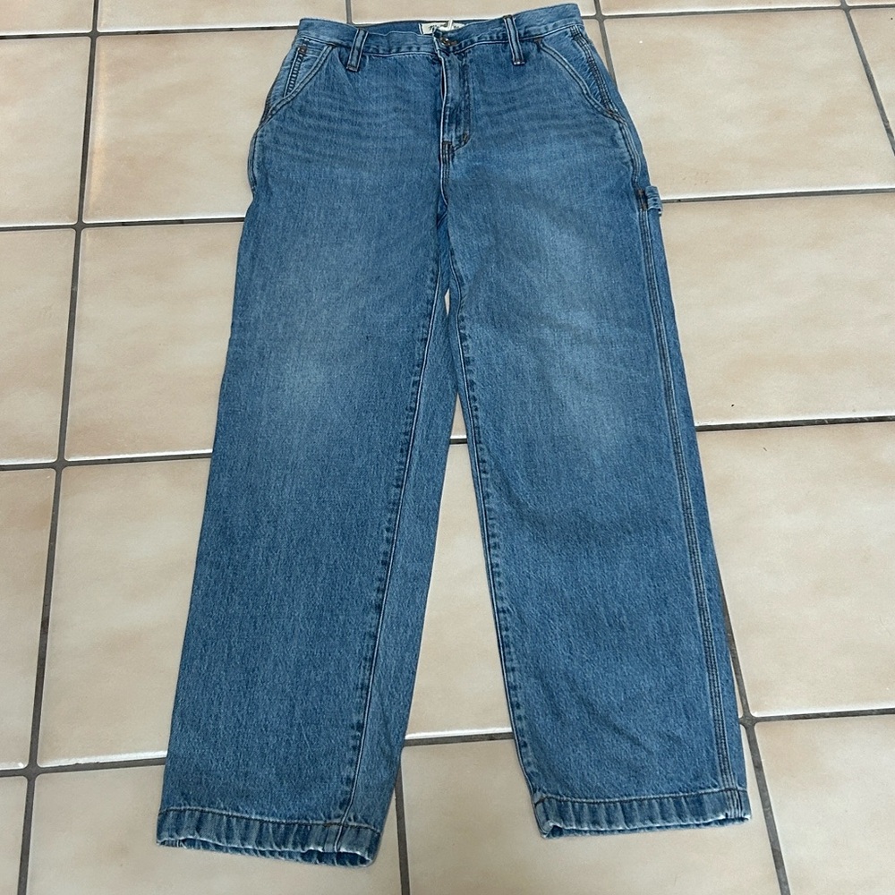 Madewell The Perfect Vintage Med Light Wash Straight Utility Carpenter Jeans 25 - Picture 2 of 16